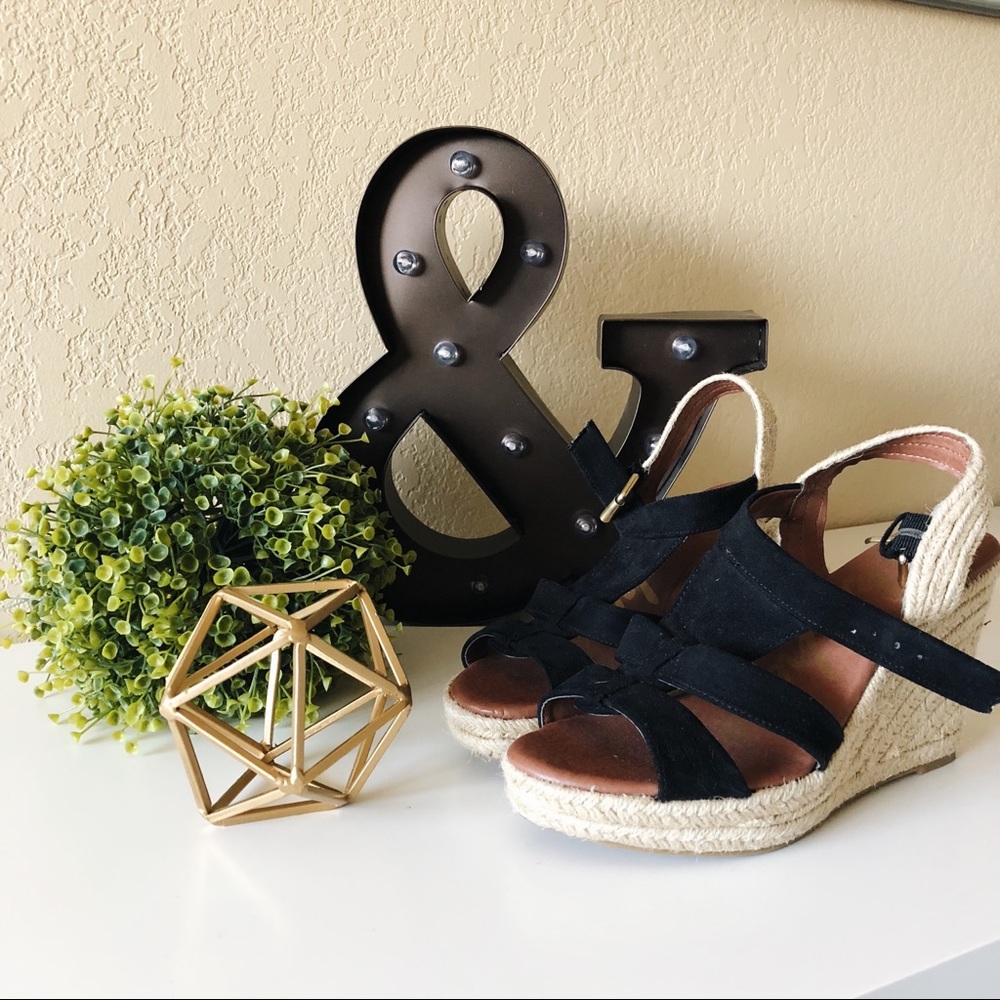 Black Straw Wedges